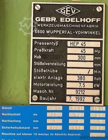 Hydraulic press Edelhoff HEP 45