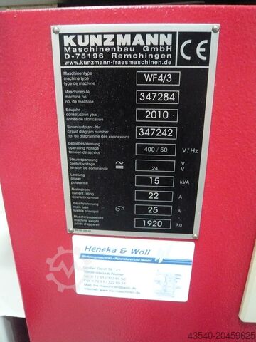 Fräsmaschine Kunzmann WF4/3 TNC320 wenig Betriebsstunden