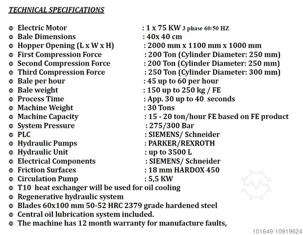Hydraulic press Sinc Nations 40x40 Scrap Baler