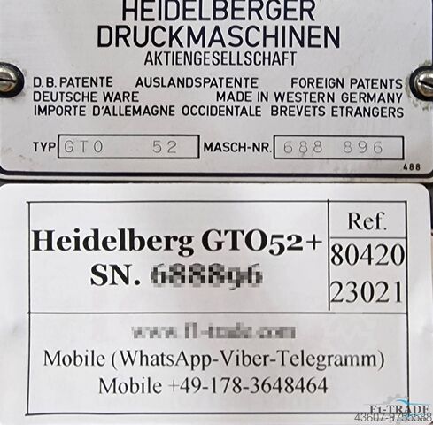 1 Color Sheet-Fed Offset Press Heidelberg GTO52