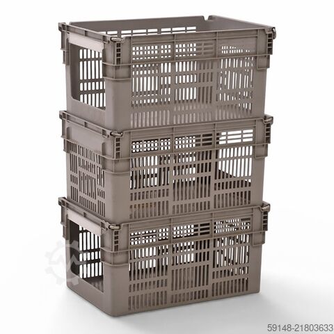 Used Stackable, nestable bins grip opening, L: 600, W: 400, H: 310 (mm). 59ltr, L: 600, Kruizinga 98-653GB-PAL