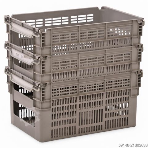 Used Stackable, nestable bins grip opening, L: 600, W: 400, H: 310 (mm).  59ltr, L: 600, Kruizinga 98-653GB-PAL
