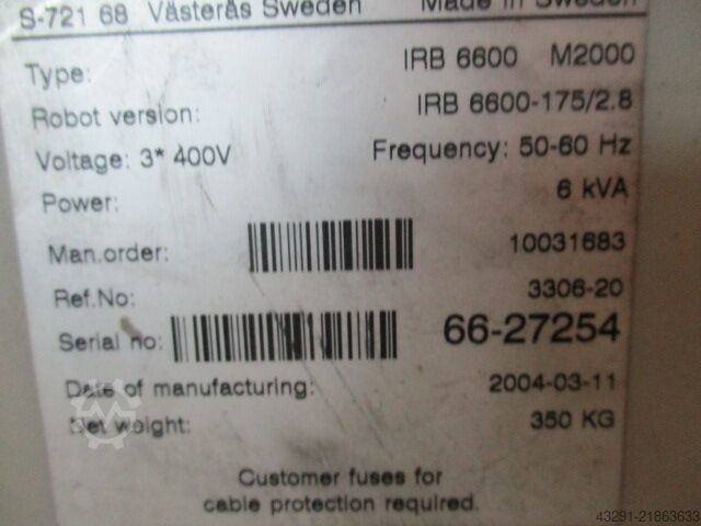 Industrial robot ABB Robotics IRB 6600 175/2.8 S4