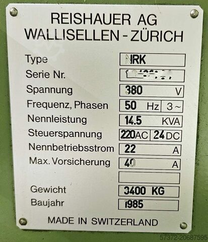 Thread Grinding Machine Reishauer NRK