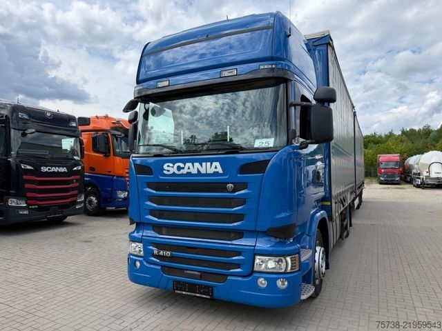 Flatbed truck with tarp SCANIA R410 Pritsche+Plane/Retarder + Anhänger Krone