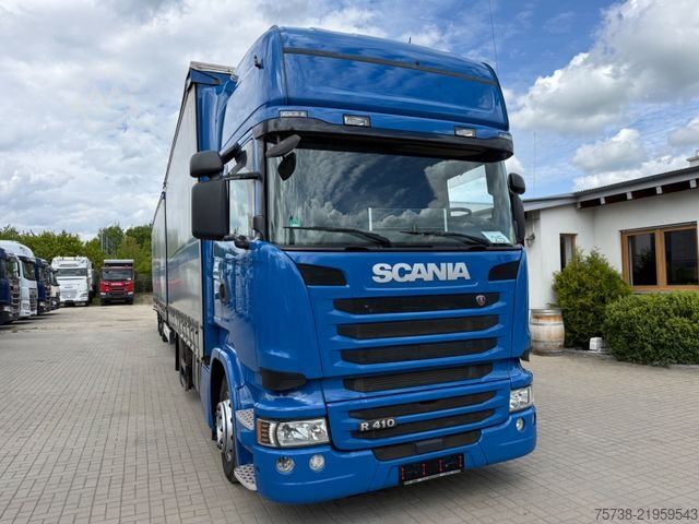 Flatbed truck with tarp SCANIA R410 Pritsche+Plane/Retarder + Anhänger Krone
