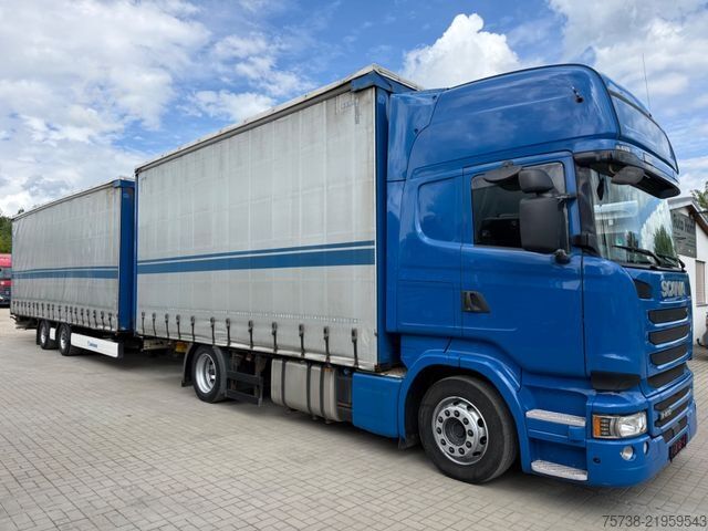 Flatbed truck with tarp SCANIA R410 Pritsche+Plane/Retarder + Anhänger Krone