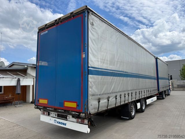 Flatbed truck with tarp SCANIA R410 Pritsche+Plane/Retarder + Anhänger Krone