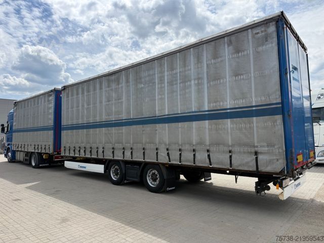 Flatbed truck with tarp SCANIA R410 Pritsche+Plane/Retarder + Anhänger Krone