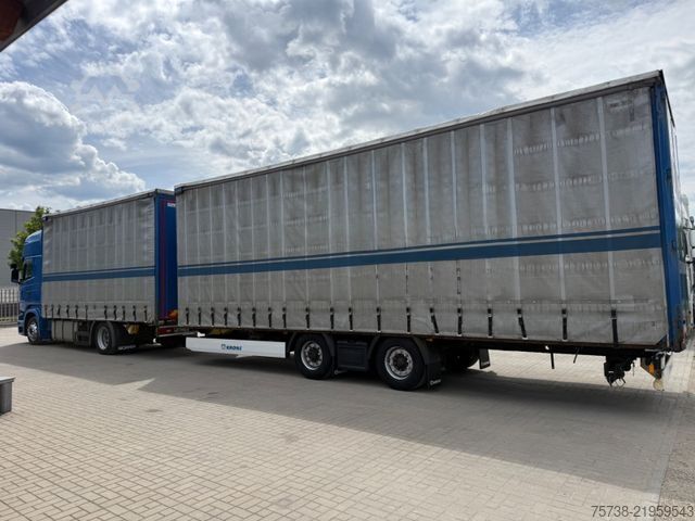 Flatbed truck with tarp SCANIA R410 Pritsche+Plane/Retarder + Anhänger Krone