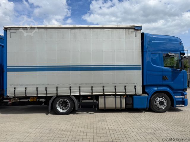 Flatbed truck with tarp SCANIA R410 Pritsche+Plane/Retarder + Anhänger Krone