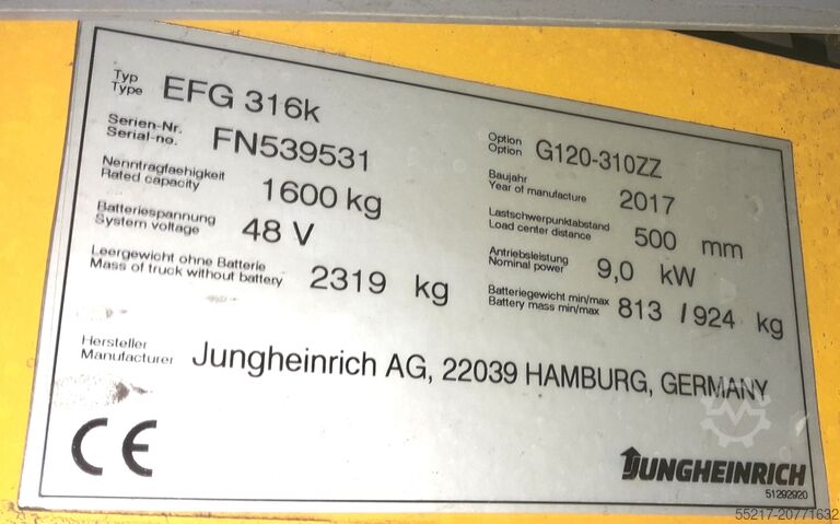 Gabelstapler Jungheinrich EFG 316 K