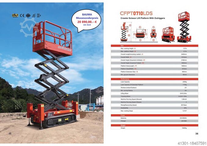 Crawler work platform TRADE FAIR AWARD BAUMA 2025 CFMG CFPT0815LDS