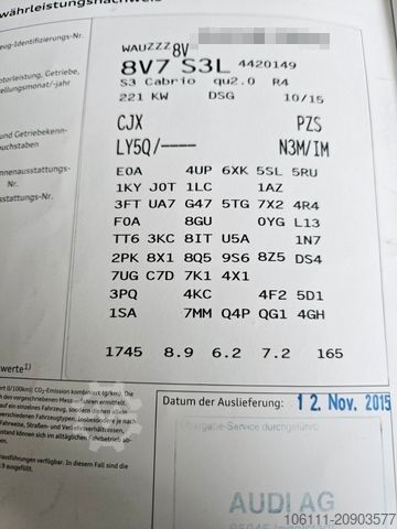 Van AUDI S3 Cabrio 2.0 TFSI quattro Bang&Olufsen S Tronic