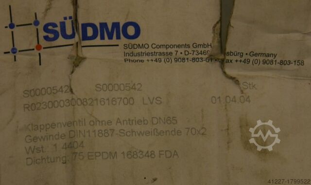 Scheibenventil DN65 Südmo ohne Antrieb