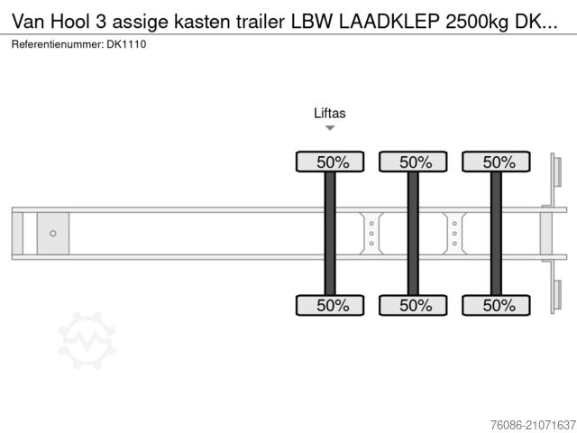 Box body Van Hool 3 assige kasten trailer LBW LAADKLEP 2500kg