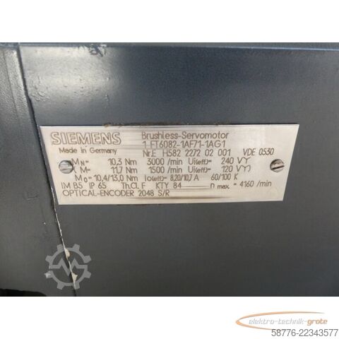Control unit Siemens 1FT6082-1AF71-1AG1 Synchronservomotor SN: EH582227202001