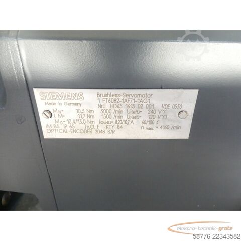 Control unit Siemens 1FT6082-1AF71-1AG1 Synchronservomotor SN: EHD65161502001