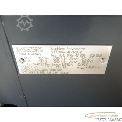 Control unit Siemens 1FT6082-1AF71-1AH1 Synchronservomotor SN:EH310040640002