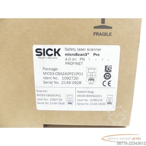 Component Sick MICS3-CBAZ40PZ1P01 Id. 1092720 microScan 3 Pro SN:21490928 - ! -