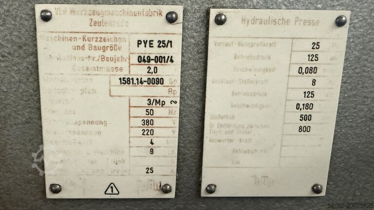 Hydraulic press WMW PYE25/1