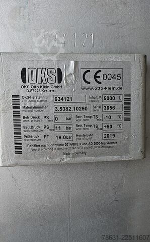 Compressed air tank - air reservoir OKS Otto Klein GmbH 5000 l, 11 bar.