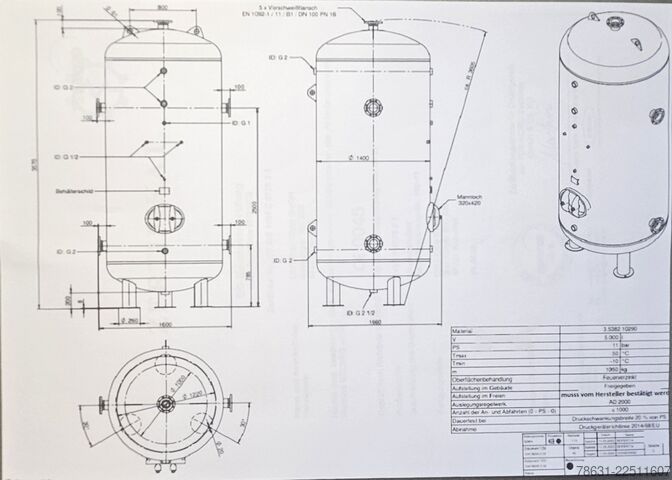 Compressed air tank - air reservoir OKS Otto Klein GmbH 5000 l, 11 bar.