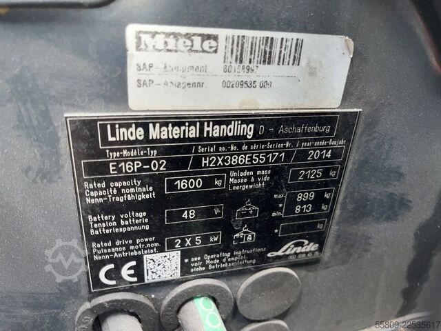 Electric 4-wheel forklift Linde E16P-02/ 3. & 4. Ventil/ Hub Defekt/ Bastlerfahrze