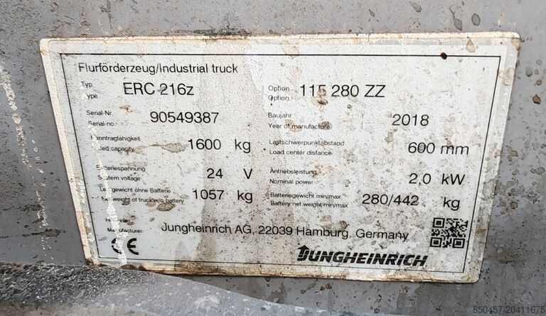 Palettenstapler Jungheinrich ERC 216z / 2018y/ initiallift/ 7761h
