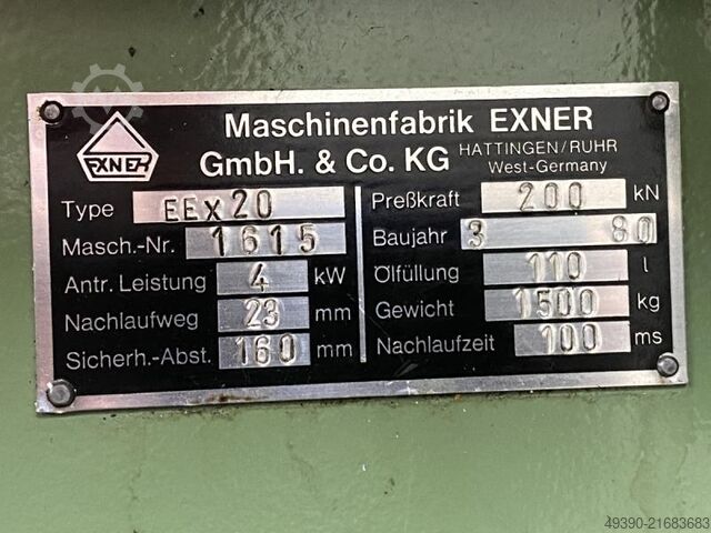 Einständer - Hydraulikpresse 20 ton., Schnellläuferpresse EXNER EEX 20 S