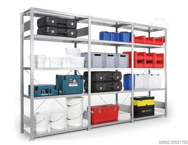 Plug-in shelving ca. 60,06 lfm. Fachbodenregale META H: 200 cm T: 60 cm , 150 kg pro Ebene