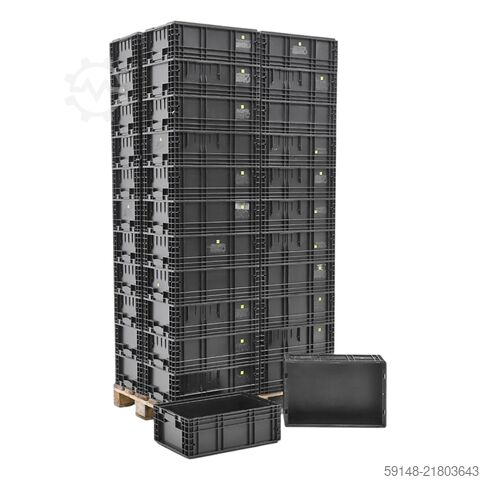 Used Electrostatically conductive stacking box ESD crate all walls closed, L: 600, W: 400, Kruizinga 98-658GB-PAL