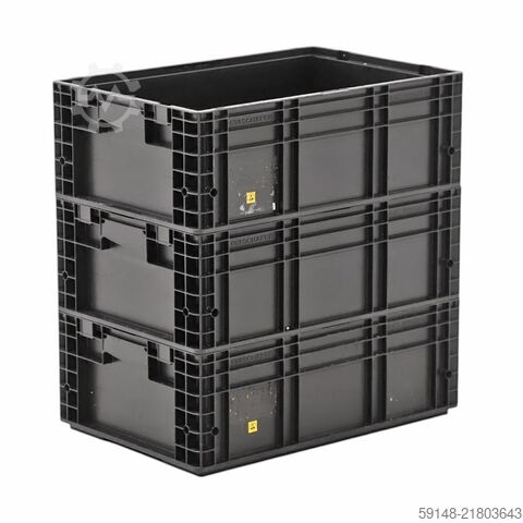 Used Electrostatically conductive stacking box ESD crate all walls closed, L: 600, W: 400, Kruizinga 98-658GB-PAL