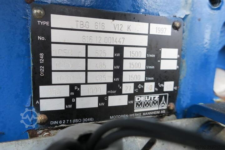 1997 MWM TBG616V12K - 500 KWe MWM TBG616V12K