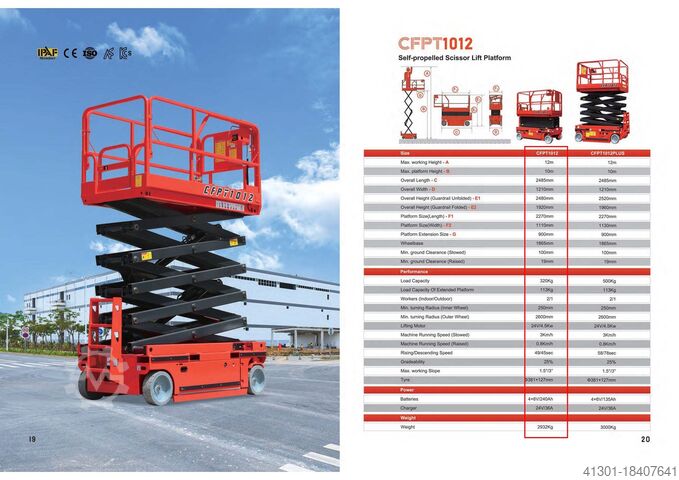 Scherenarbeitsbühne NEU MESSEPREIS BAUMA CFMG CFPT1012