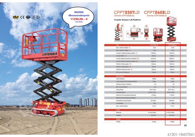 Scherenarbeitsbühne NEU MESSEPREIS BAUMA CFMG CFPT1012