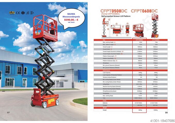 Scherenarbeitsbühne MESSEPREIS BAUMA CFMG CFPT0608DC