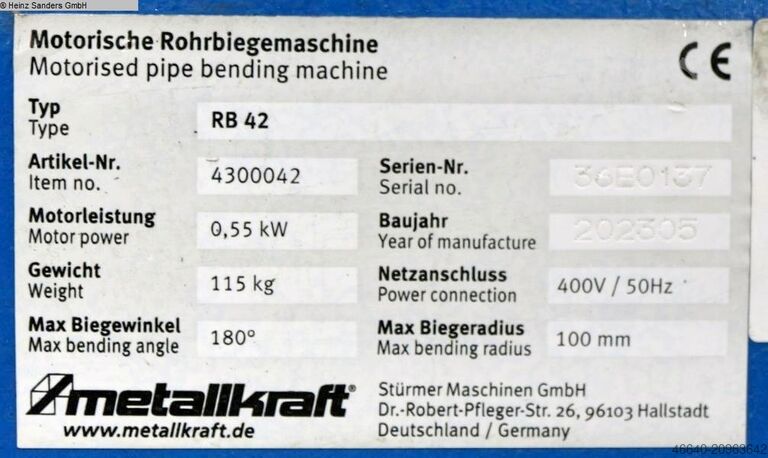 Pipe-Bending Machine METALLKRAFT RB 42