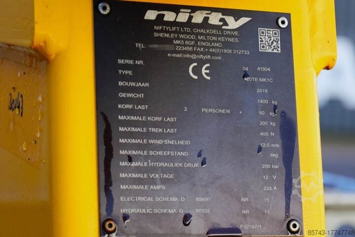 Aerial platform Niftylift 120TE Electric, 12.2m Working Height, 6.1m Reach,