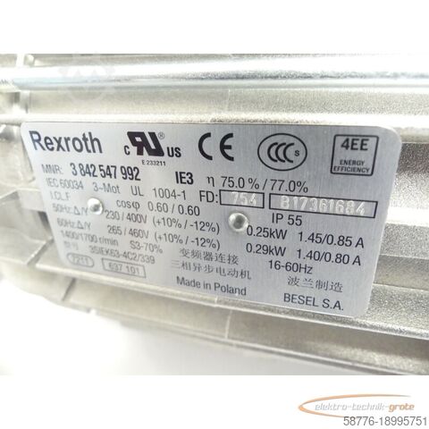 Rexroth motor Rexroth 3SIEK63-4C2/339 MNR 3842547992  Getriebe SN: 754B17355492