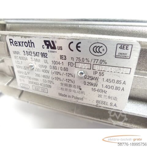 Rexroth motor Rexroth 3SIEK63-4C2/339 MNR 3842547992  Getriebe SN: 755B17366238