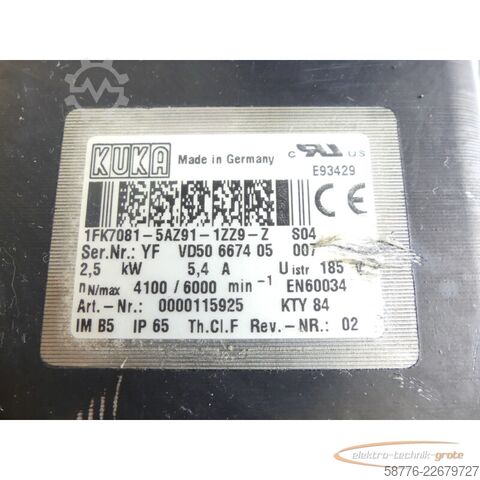 Steuerung KUKA 1FK7081-5AZ91-1ZZ9-Z S04 Servomotor SN: YFVD50667505007