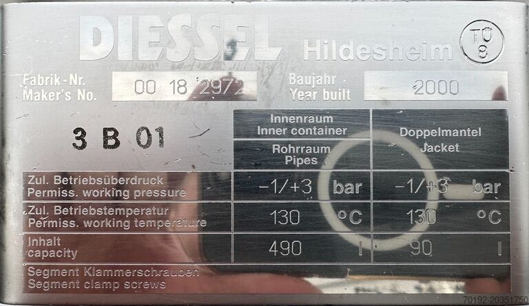 490 liter mobile heated/cooled pressure vessel made of V4A stainless steel Diessel 9814