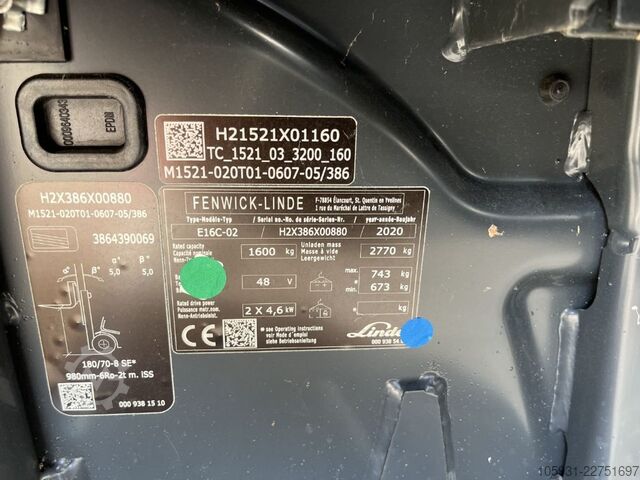 Electric 3-wheel forklift Linde E16C-02