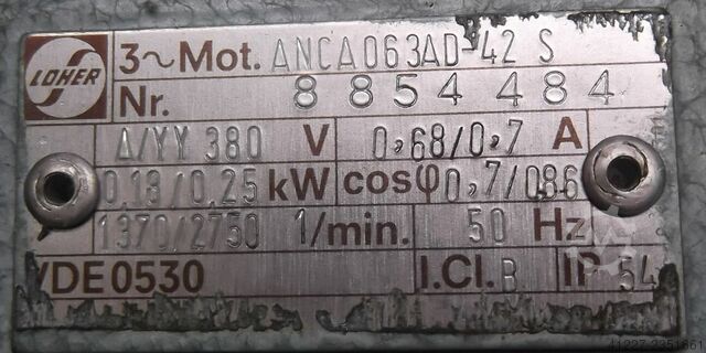 Electric motor 0.18/0.25 kW 1370/2750 Rpm LOHER ANCA063AD-42S