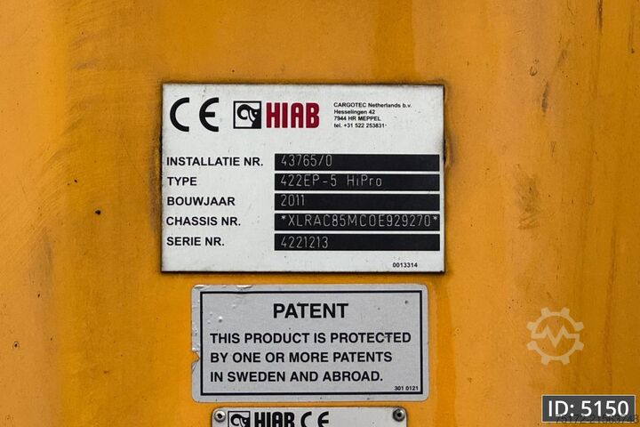 Kranwagen DAF CF 85.410 SC, Euro 5, 8x2 / Hiab 422 EP5 + Radi...
