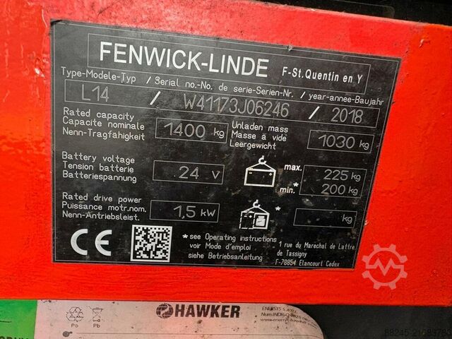 VS-22727 Elektrischer Stapler Linde L14 mit Gabelträger LINDE L14