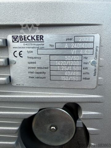 Becker VT 4.40 – 40 m³/h, 1,25 kW Becker VT 4.40 – 40 m³/h 1.25 kW Becker VT 4.40 – 40 m³/h 1.25 kW