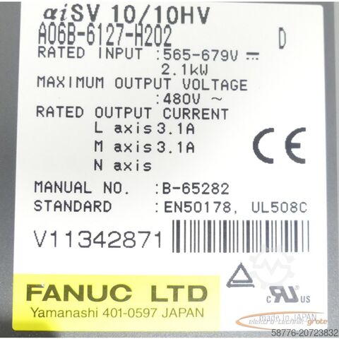 Component Fanuc A06B-6127-H202 Modul SV 10/10HV SN V11342871
