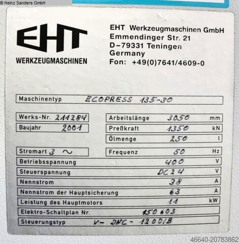 Abkantpresse - hydraulisch EHT ECOPRESS 135-30